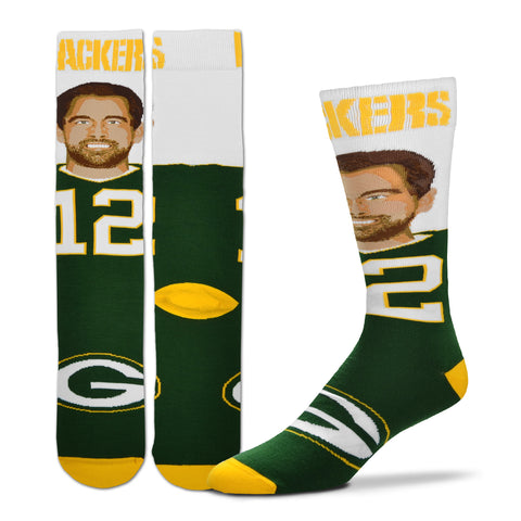 Green Bay Packers Aaron Rodgers Player Selfie Socks - Medium