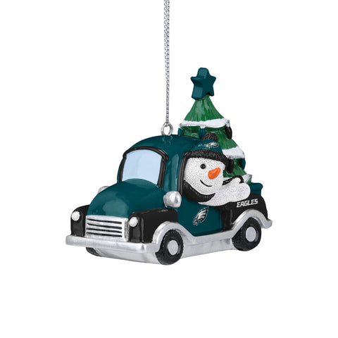 Philadelphia Eagles Snowman Riding Truck Ornament