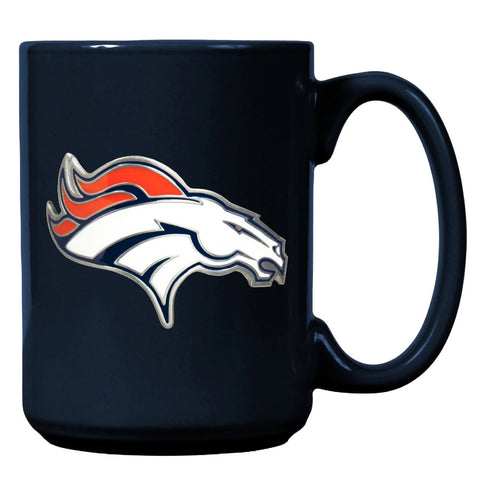 Denver Broncos 15oz. Metal Emblem Logo Ceramic Mug