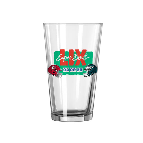 Philadelphia Eagles v. Kansas City Chiefs Super Bowl LIX 16oz Pint Glass - Dueling