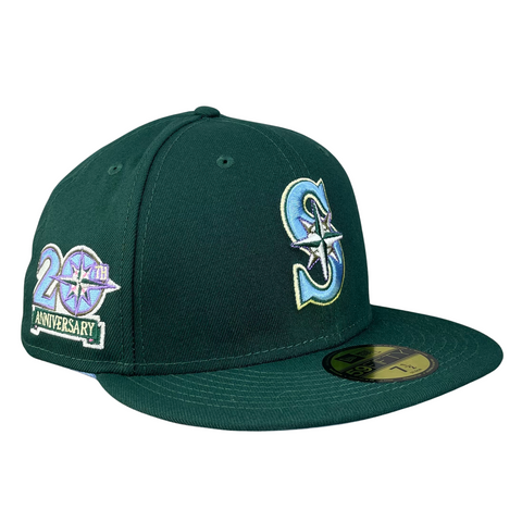 Seattle Mariners Pine Green with Sky Blue UV 20th Anniversary Sidepatch 5950 Fitted Hat