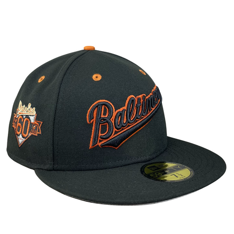 Baltimore Orioles Black with Gray UV 60th Anniversary Sidepatch 5950 Fitted Hat