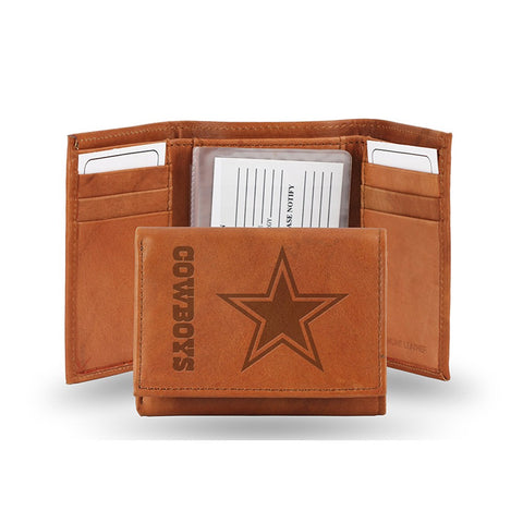 Dallas Cowboys Embossed Genuine Leather Trifold Wallet - Pecan Brown