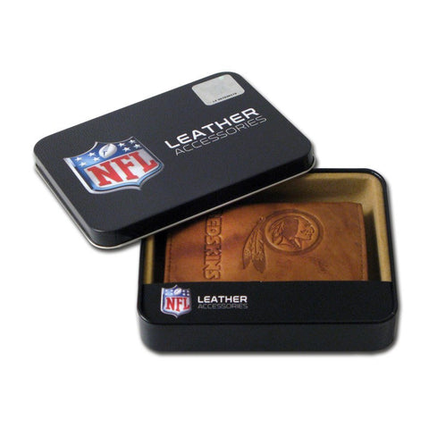 Washington Redskins Embossed Genuine Leather Trifold Wallet - Pecan Brown
