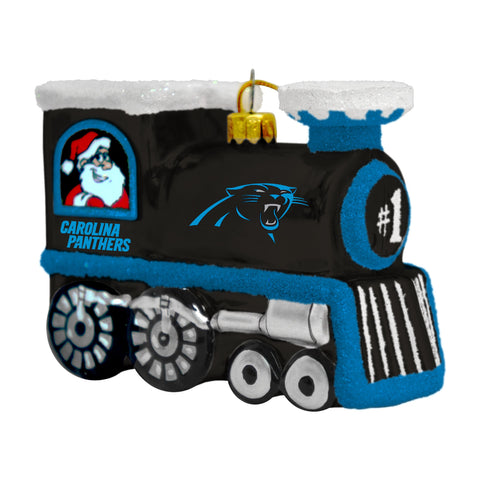 Carolina Panthers Blown Glass Train Ornament