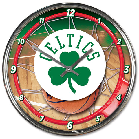 Boston Celtics Round Chrome Clock