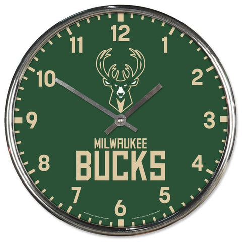 Milwaukee Bucks Round Chrome Clock