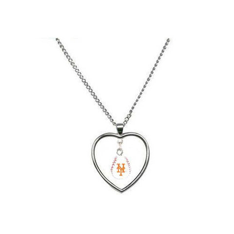 New York Mets Heart & Baseball Necklace