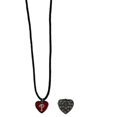Philadelphia Phillies Red Crystal Heart Reversible Necklace