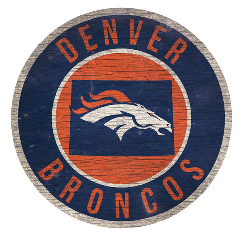 Denver Broncos 12" Circle with State Sign