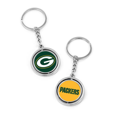 Green Bay Packers Spinning Logo and Wordmark Keychain