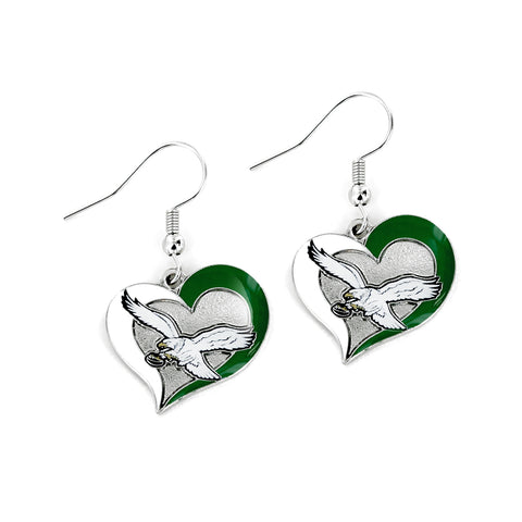 Eagles Retro White Eagle Swirl Heart Earrings