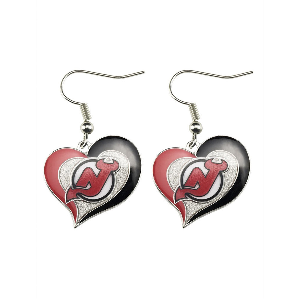 New Jersey Devils Swirl Heart Earrings
