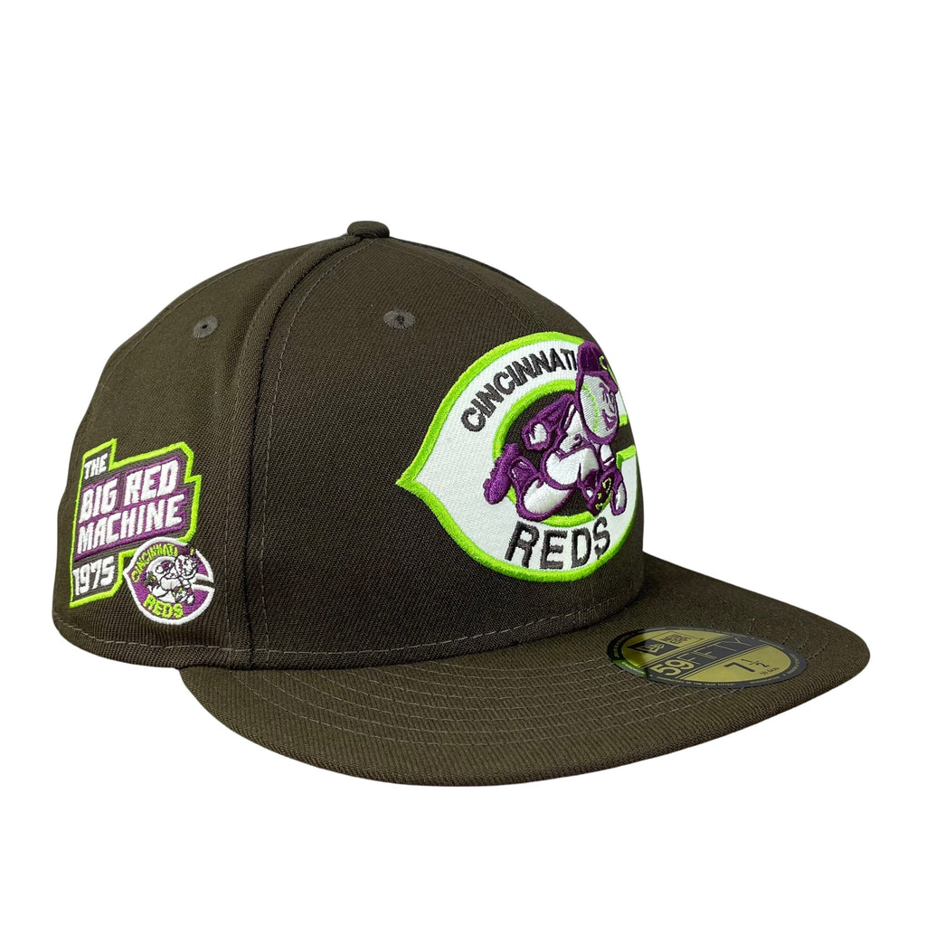 Cincinnati Reds Brown with Purple UV 1975 Big Red Machine Sidepatch 5950 Fitted Hat