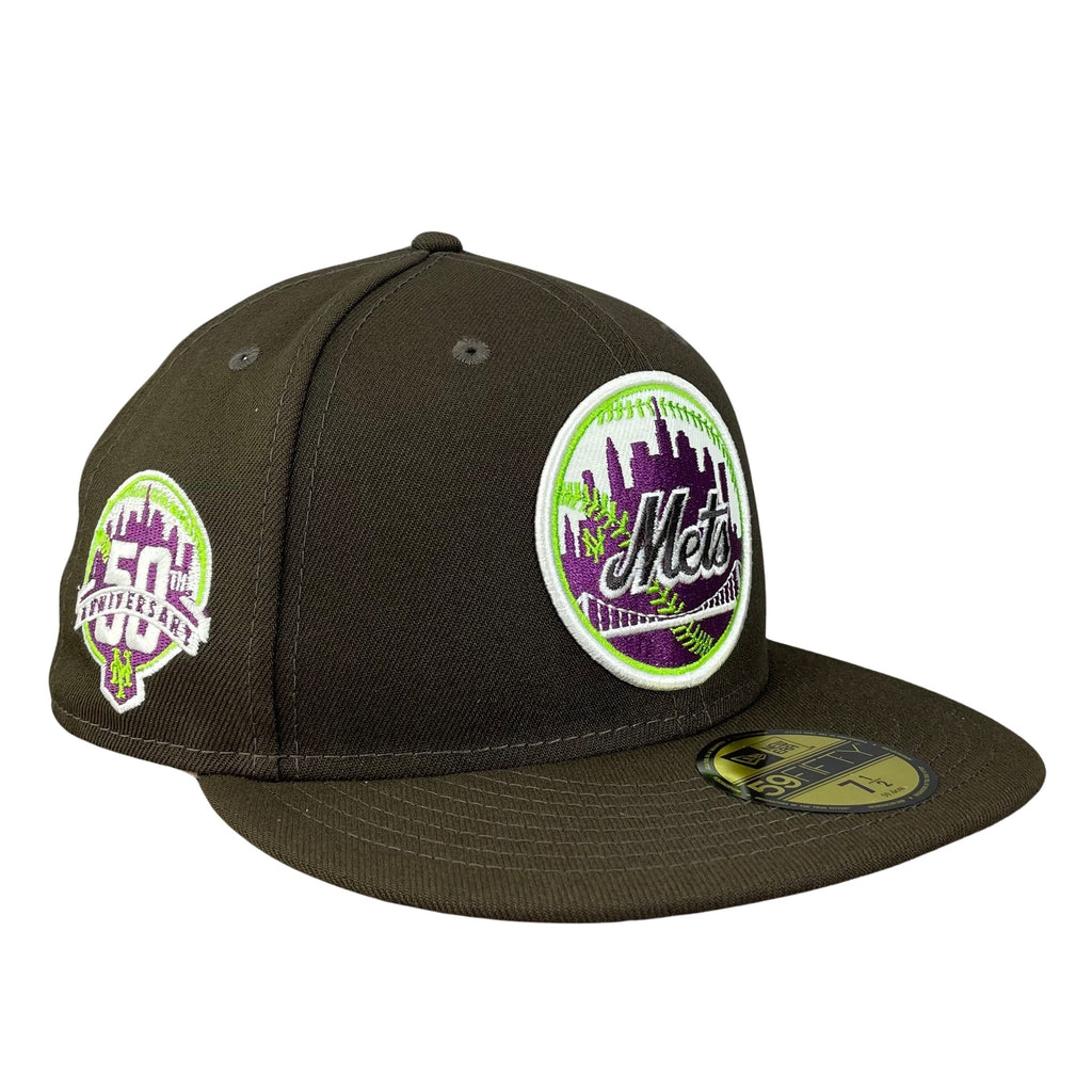 New York Mets  Brown with Purple UV 50th Anniversary Sidepatch 5950 Fitted Hat