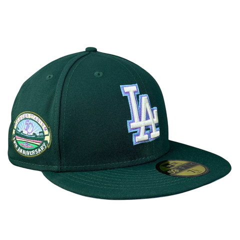 Los Angeles Dodgers Pine Green with Sky Blue UV 50th Anniversary Sidepatch 5950 Fitted Hat