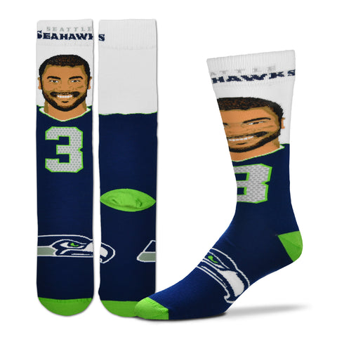 Seattle Seahawks Russell Wilson Player Selfie Socks - Medium