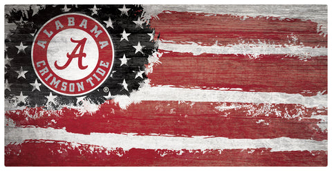 Alabama Crimson Tide Team Flag Wooden Sign