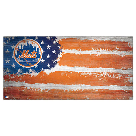 New York Mets Team Flag Wooden Sign