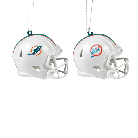 Miami Dolphins 2 Pack Plastic Helmet Ornament