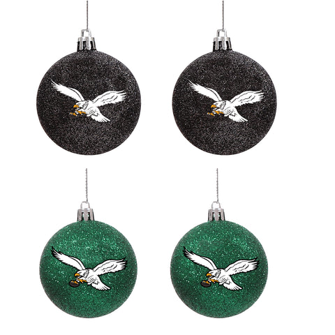 Philadelphia Eagles Retro 4 Pack Glitter Ball Ornament Set