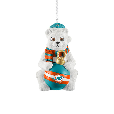 Miami Dolphins Sitting Polar Bear Ornament