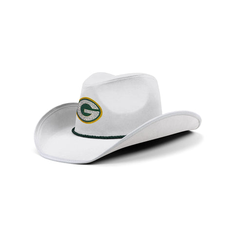 Green Bay Packers Rhinestone Cowboys Hat - White