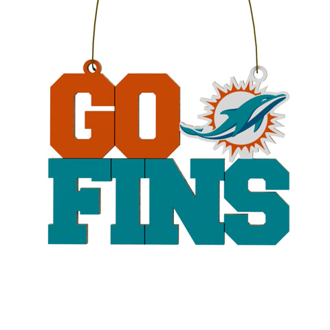 Miami Dolphins Wooden Slogan Cut Out Ornament