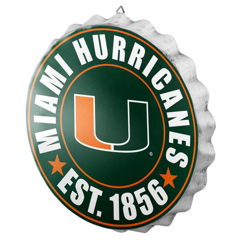 Miami Hurricanes Metal Distressed Bottle Cap Sign
