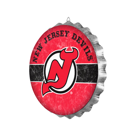 New Jersey Devils Metal Distressed Bottle Cap Sign