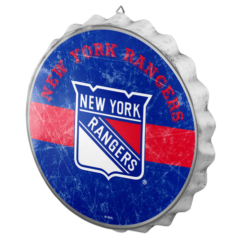 New York Rangers Metal Distressed Bottle Cap Sign