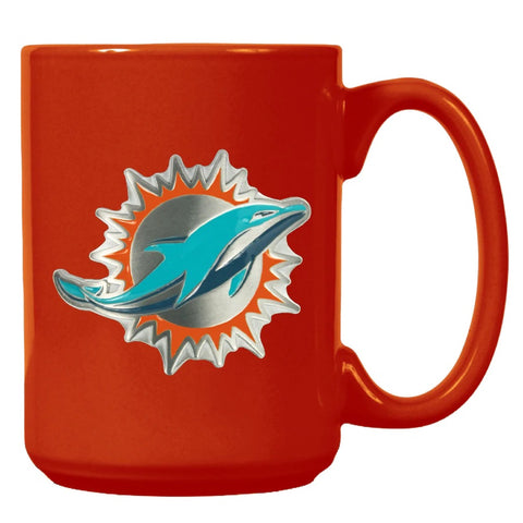 Miami Dolphins 15oz. Metal Emblem Logo Ceramic Mug