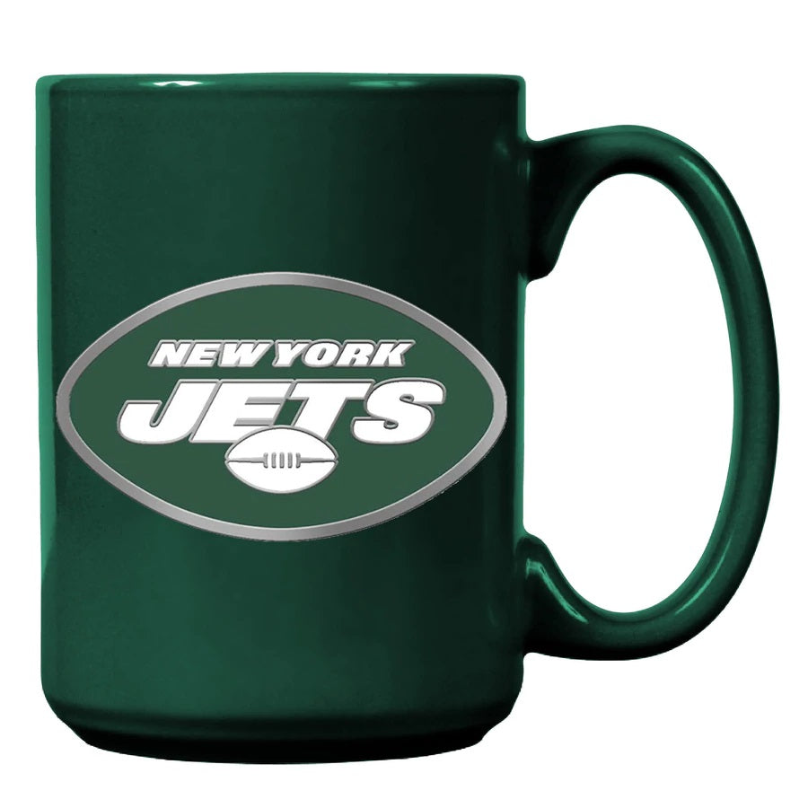 New York Jets 15oz. Metal Emblem Logo Ceramic Mug