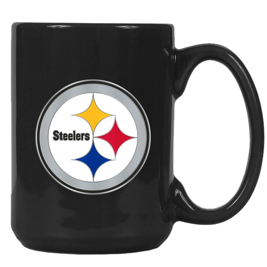 Pittsburgh Steelers 15oz. Metal Emblem Logo Ceramic Mug