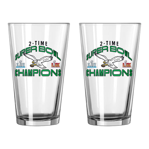 Super Bowl LIX & LII Champions 16oz Pint Glass - Kelly Green
