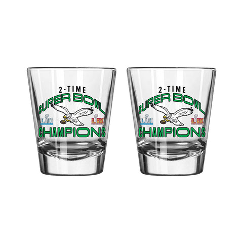 Super Bowl LIX & LII Champions 2oz Shot Glass - Kelly Green