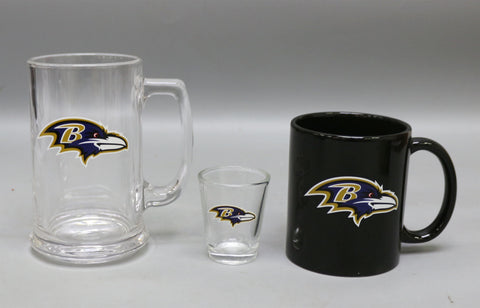 Baltimore Ravens 3pc Drinkware Giftset - Black Mug