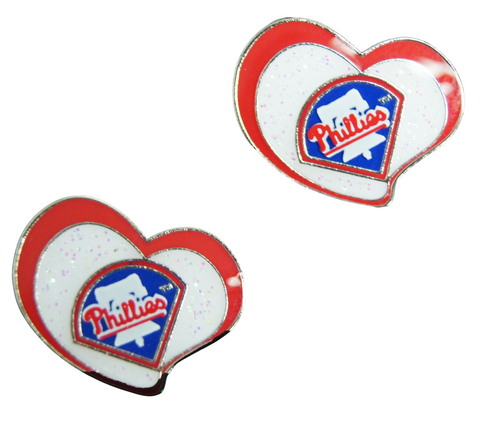 Philadelphia Phillies Heart Glitter Stud Earrings