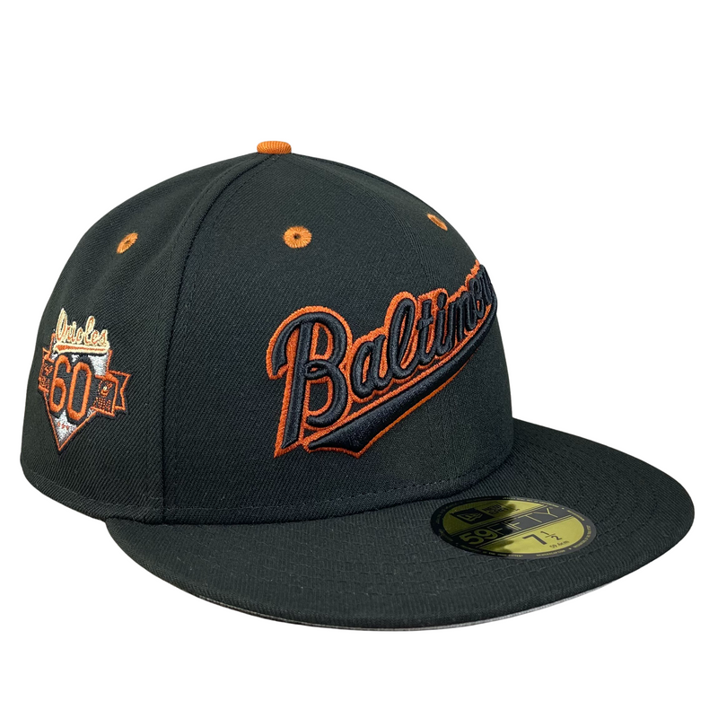 New Era White/Gray Baltimore Orioles 60th Anniversary Patch Side Patch Peach Undervisor 59FIFTY Fitt