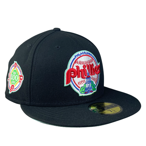 Philadelphia Phillies Black with Mint UV 100 Year Sidepatch 5950 Fitted Hat