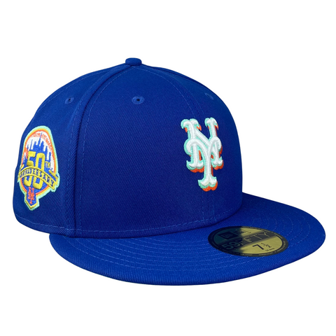 New York Mets Royal with Mint UV 50th Anniversary Sidepatch 5950 Fitted Hat