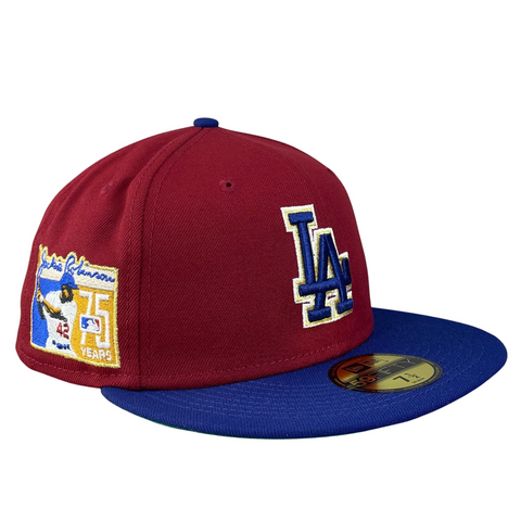 Los Angeles Dodgers Maroon/Royal with Green UV Jackie Robinson Sidepatch 5950 Fitted Hat