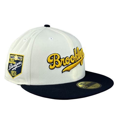Brooklyn Dodgers Chrome/Navy with Gray UV 1955 World Series Sidepatch 5950 Fitted Hat