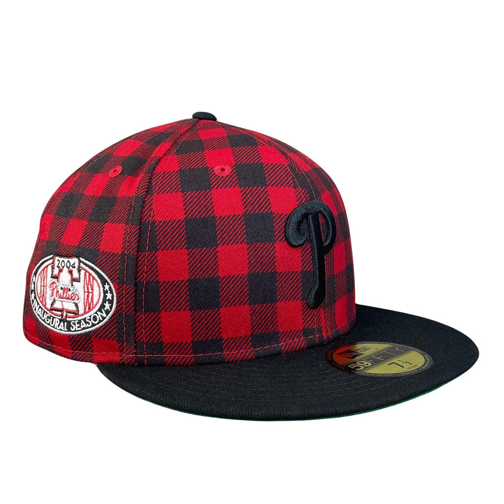 Philadelphia Phillies Red/Black Plaid with Green UV 2004 Inaugural Sidepatch 5950 Fitted Hat
