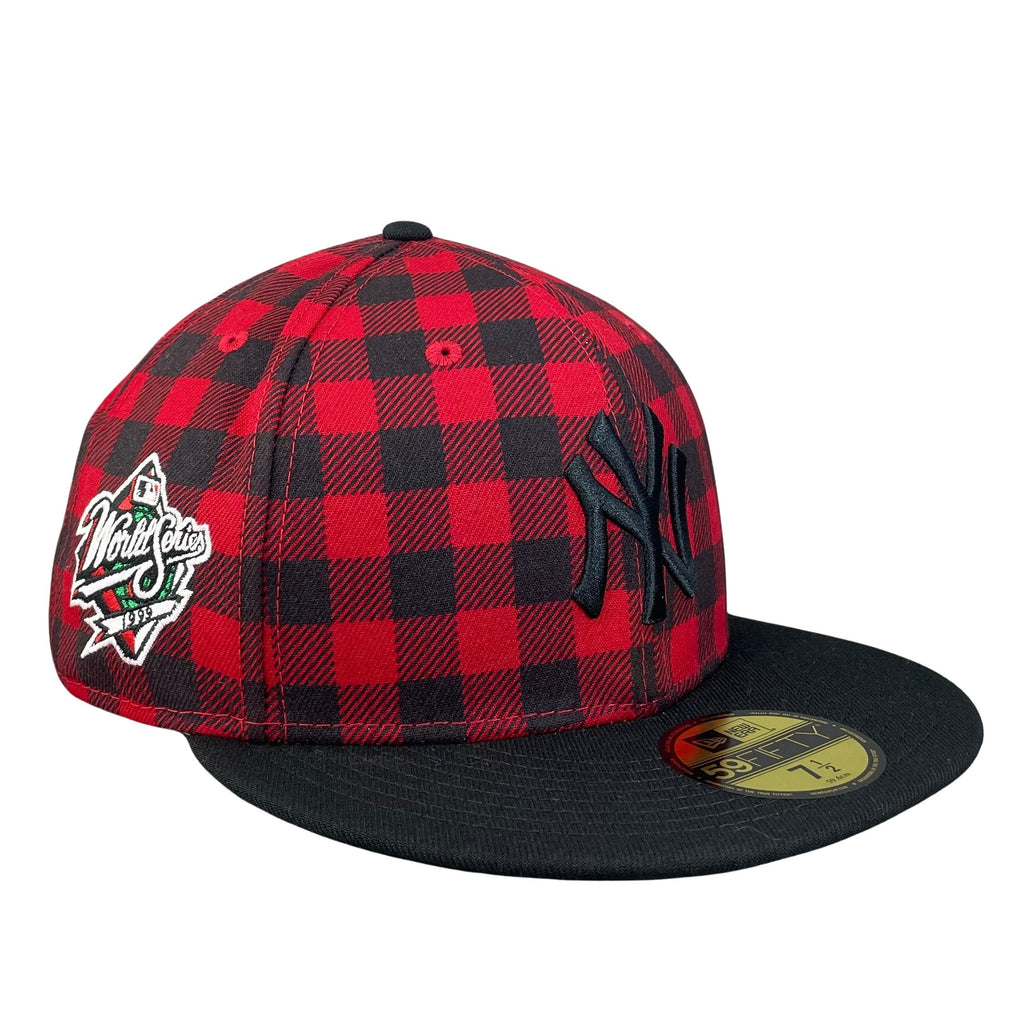New York Yankees Red/Black Plaid with Green UV 1999 World Series Sidepatch 5950 Fitted Hat