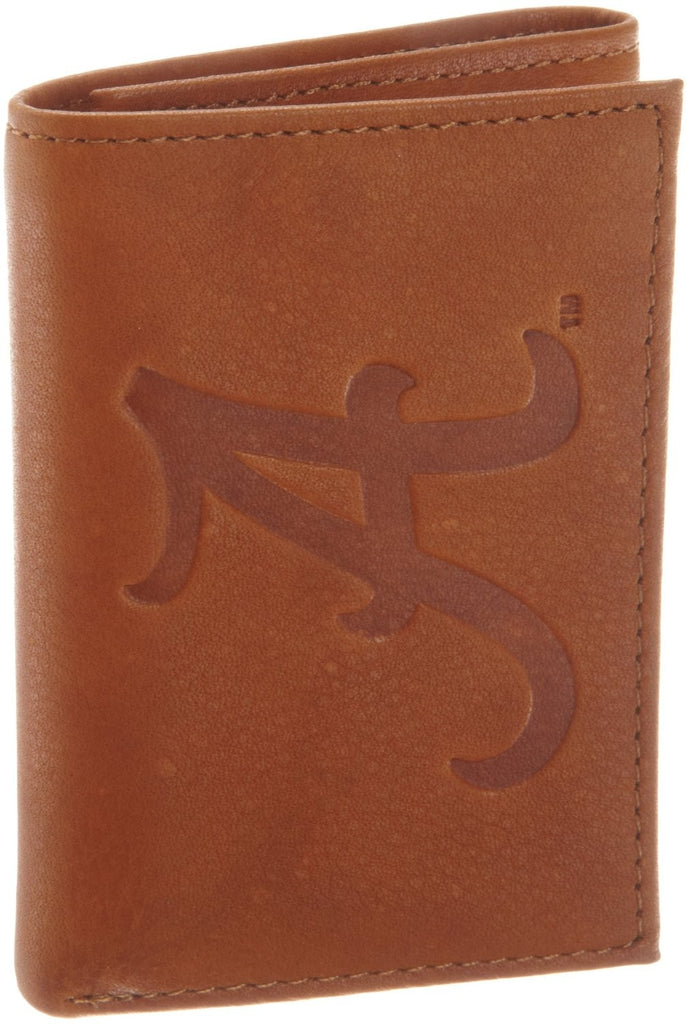 Alabama Crimson Tide Embossed Genuine Leather Trifold Wallet - Pecan Brown