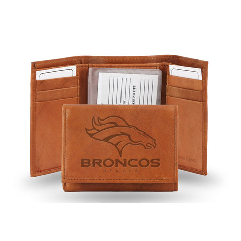 Denver Broncos Embossed Genuine Leather Trifold Wallet - Pecan Brown