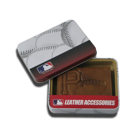 Pittsburgh Pirates Embossed Genuine Leather Trifold Wallet - Pecan Brown
