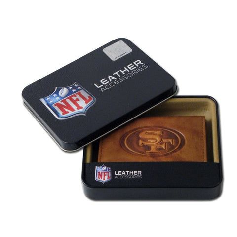 San Francisco 49ers Embossed Genuine Leather Trifold Wallet - Pecan Brown