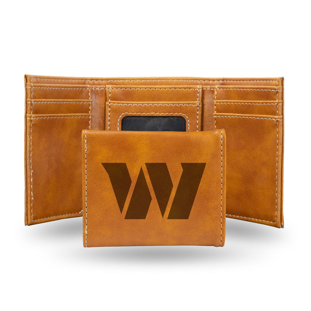 Washington Commanders Embossed Genuine Leather Trifold Wallet - Pecan Brown